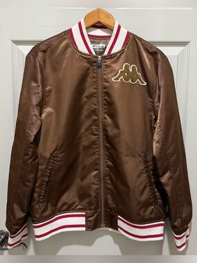 Kappa Satin Bomber Jacket Mens M Brown Vintage Varsity Chenille Patch⁠